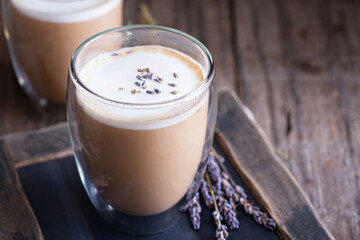 Hot latte with lavender