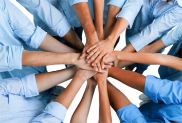 Top View of People in Circle with Their Hands Together