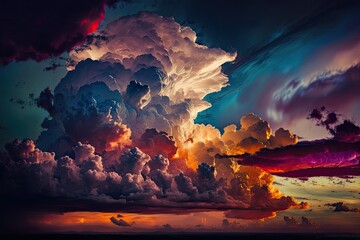 colorful dramatic sky with cloud at sunset. Generative AI