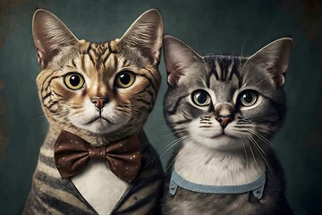 Cat love. Cat couple hugging and cuddling. Valentines day card. Valentines poster. Love background, Generative AI