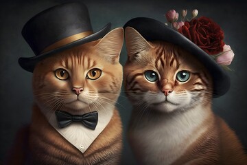 Cat love. Cat couple hugging and cuddling. Valentines day card. Valentines poster. Love background, Generative AI