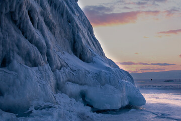 snow-covered mountains on Lake Baikal, Siberia, Russia