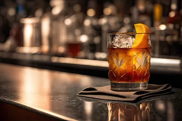 Fotobehang Old-fashioned drink at bar. Photo generative AI © pixardi