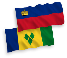 Flags of Saint Vincent and the Grenadines and Liechtenstein on a white background