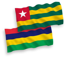 Flags of Togolese Republic and Republic of Mauritius on a white background