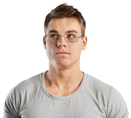 Young handsome man with eyeglasses on background