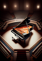 dark grand piano in elegant stage ,generative AI