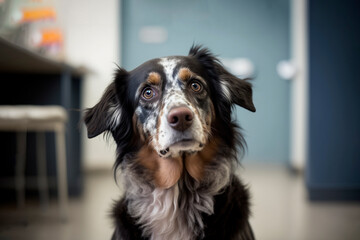Portrait of cute senior dog at health check up in vet clinic