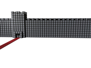 進路の先にある強固で高い防壁と関所。進路を妨げる難関と立ちはだかる困難を表す抽象的なコンセプト。