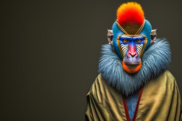 Anthropomorphic Circus Mandrill in a Clown Suit: A colorful and entertaining simian performer. Generative AI.
