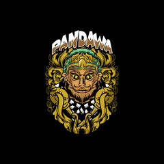 pandawa character vector illustration of mahabaratha for shirt design on black background