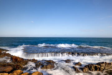 Waterfalls in the middle of the ocean. At the Hang Rai in the Chua mountain resort in Ninh Thuan province, Vietnam