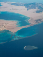 Coast of the Red Sea of Egypt. View from the airplane window.