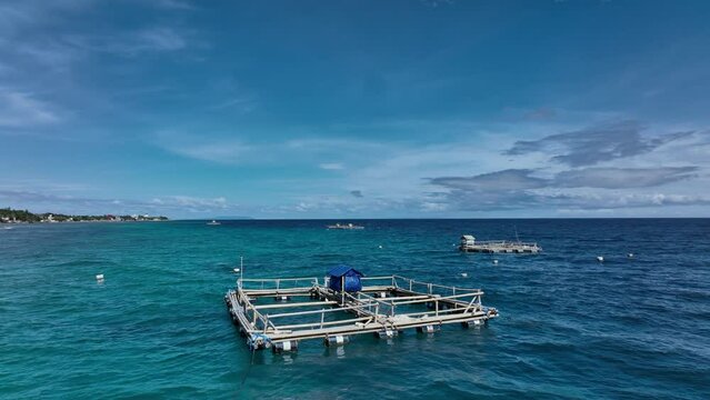 Fish Farms Off The Coast Of Cebu Island In The Philippines, Aerial View