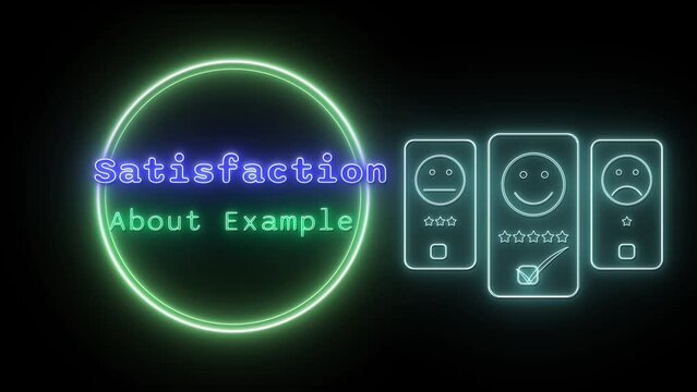 satisfaction about example Neon blue-green Fluorescent Text Animation green frame on black background