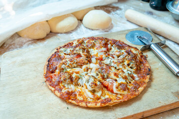 Closeup of pizza homemade style with dough