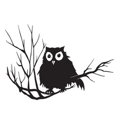 Fototapeta premium Crazy owl seating on the branch closeup. Good for tattoo. Editable vector monochrome image with high details isolated on white background
