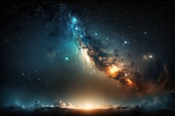 Starry night sky, Milky Way galaxy in the background, with stars and cosmic dust. Generative AI