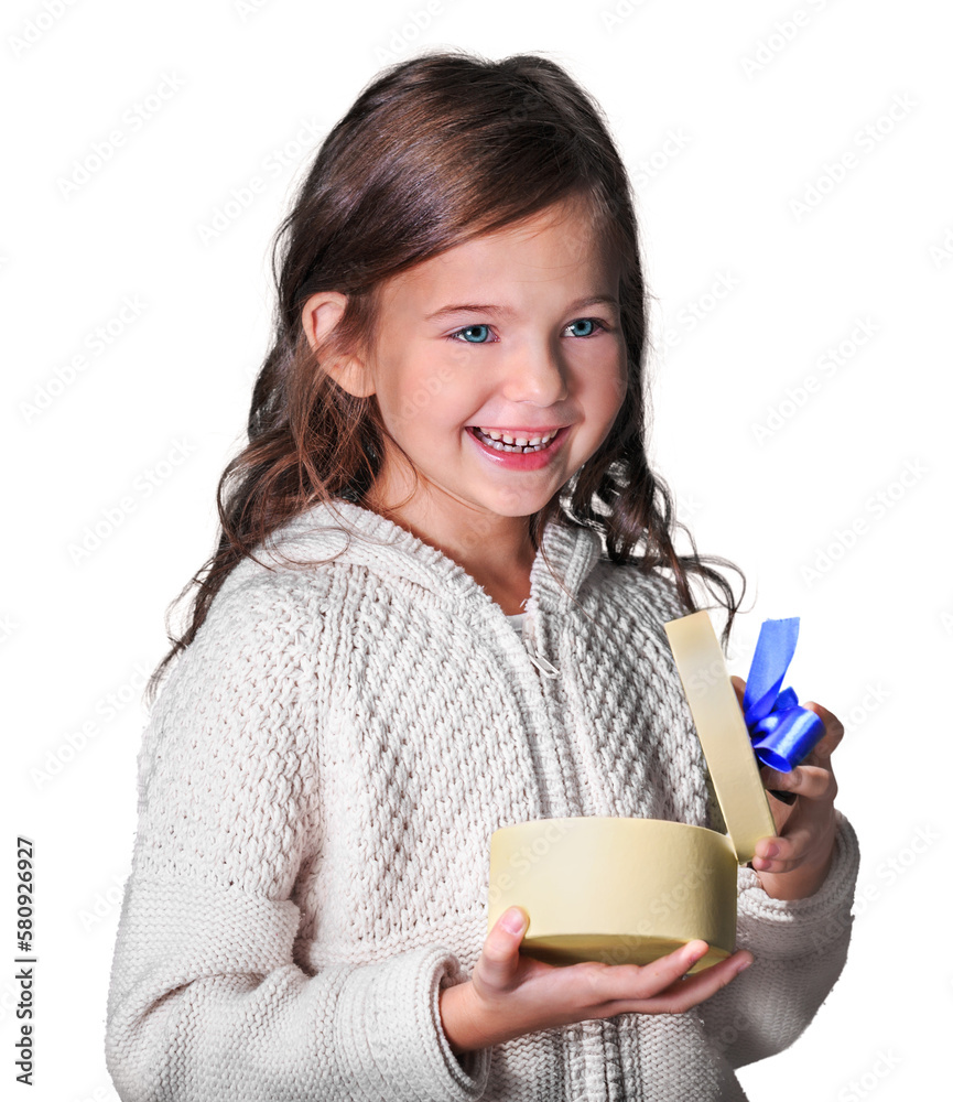 Poster Beautiful little girl with gift box