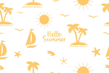 Summer seamless pattern. Suitable for printing, textiles, backgrounds, wallpaper, wrapping paper, packaging. White background.