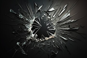 shattered glass Black Abstract Background Breaking Mirror. Generative AI