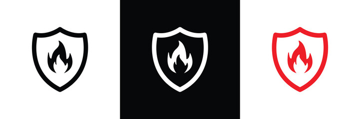 fire shield icon set. fire protection icon sign symbol, vector illustration