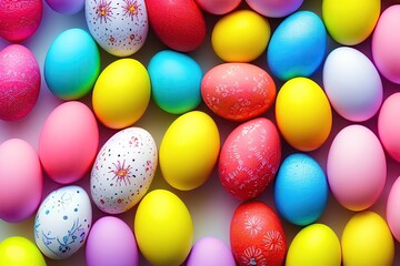 Fototapeta na wymiar Colourful and decorated Easter eggs, AI generated