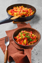 Vegetable ragout in clay bowl