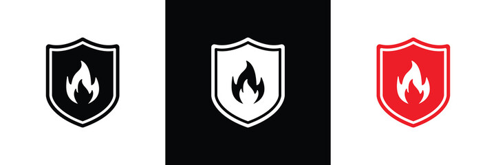 fire shield icon set. fire protection icon flat sign symbol, vector illustration
