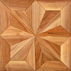 Eight-pointed star in a beautiful geometric pattern of wooden parquet. - obrazy, fototapety, plakaty