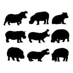 Hippopotamus silhouettes animals set stencil templates for design laser cut