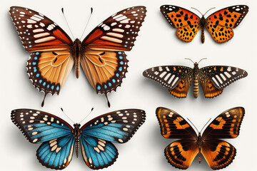 Fototapeta na wymiar Butterflies collection on white