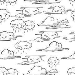 hand drawing cloud seamless pattern on white background