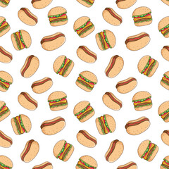 junk food pattern with burger and hot dog