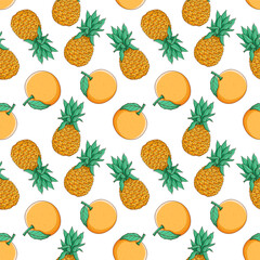 pineapple and orange fruit in seamless pattern