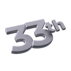 Number 33th 3D render with silver color