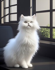 Illustration, in drawing, of a Persian cat, in a living room, generated in AI,
