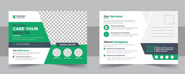 Health care, dental care medical postcard template, Medical and healthcare postcard flyer template design