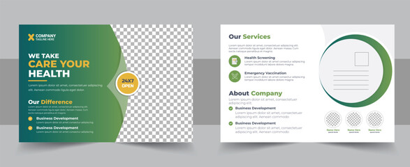 Health care, dental care medical postcard template, Minimal and creative medical postcard template design, vector medical postcard layout