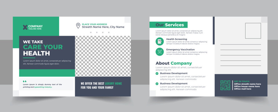 Health care, dental care medical postcard template, Medical and healthcare postcard flyer template