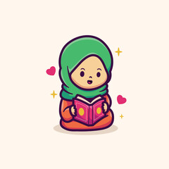 islamic ramadan cute vector illustration design little girl reading quran koran alquran