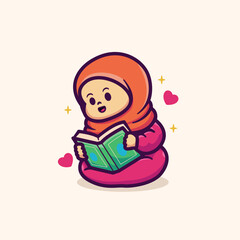 islamic ramadan cute vector illustration design little girl reading quran koran alquran