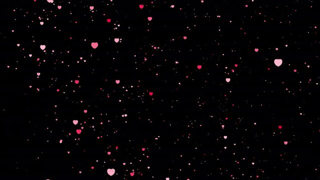 Romantic pink heart particles transition on alpha background