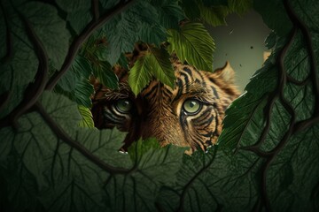 Tiger hide in the jungle, Generative AI - obrazy, fototapety, plakaty