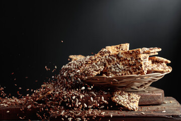 Crispy crackers with sunflower seeds and flax seeds.