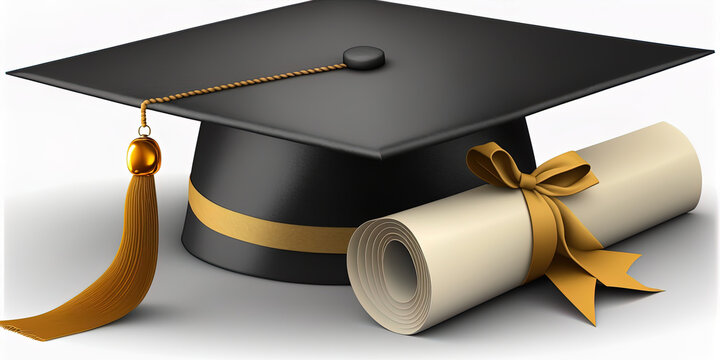 Giant graduation cap and diploma, AI-Generated