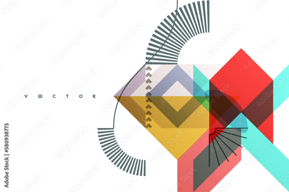 Wall mural art composition of flat colorful vector shapes. abstract transparency geometrical background. cover 