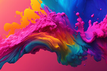 Abstract paint texture in a rainbow of hues on a pink backdrop with Generative AI technology