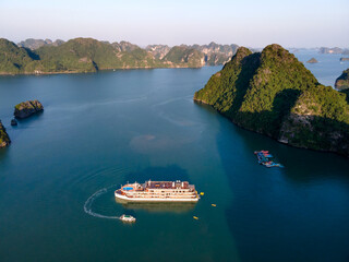 Ha Long Bay, Quang Ninh Province, Vietnam - Cruise Boats on Halong Bay at summer. The magnificent scenery of Halong Bay. North Vietnam.