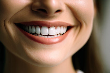 Fototapeta premium A beaming smile with impeccable teeth captured in close-up. AI-Generated